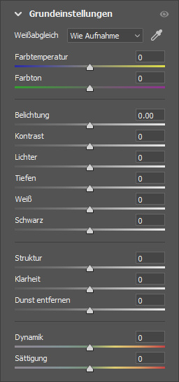 Grundeinstellungen als Filter