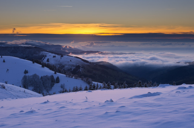 Schauinsland / Halde, Abenddämmerung im Winter