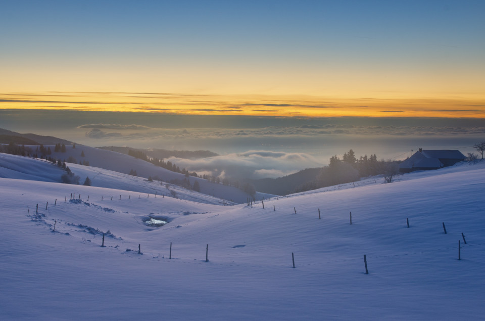 Schauinsland / Halde, Abenddämmerung im Winter