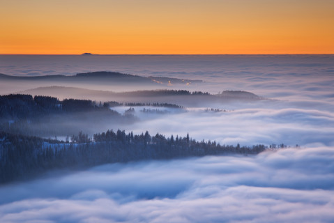 Feldberg, Abenddämmerung bei Inversionswetterlage