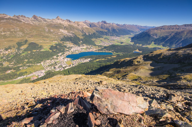 Piz da l'Ova Cotschna, Blick Richtung St. Moritz und Samedan