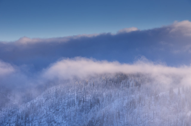 Stübenwasen; Inversionswetterlage mit Wolkenauflösung durch Ostwind vom Feldberg