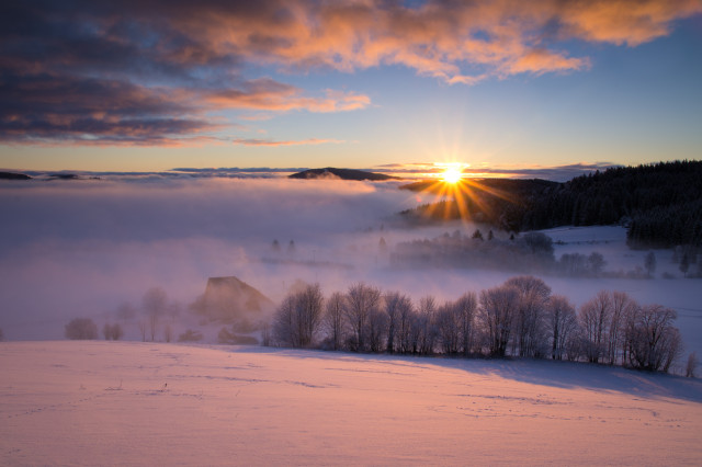 Winterlicher Sonnenaufgang bei Hinterzarten