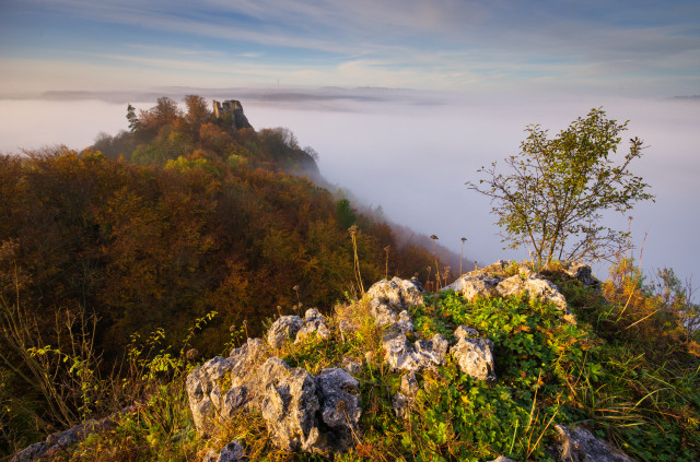 Blick vom Knoblauchfels zum Rusenschloss