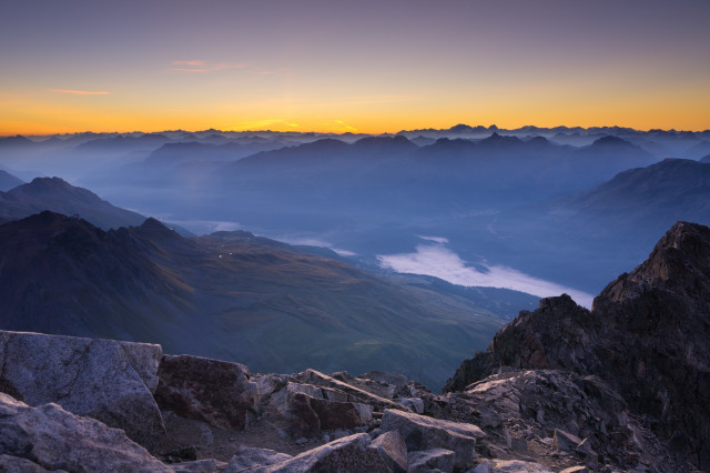 Morgendämmerung auf dem Piz Güglia (Piz Julier)