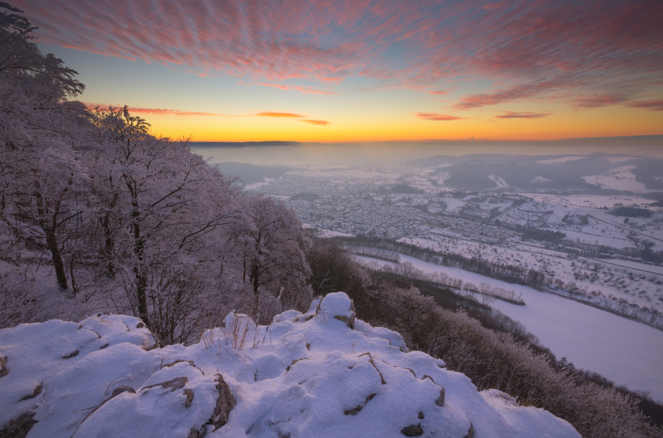 Winterabend auf dem Messelstein bei Donzdorf