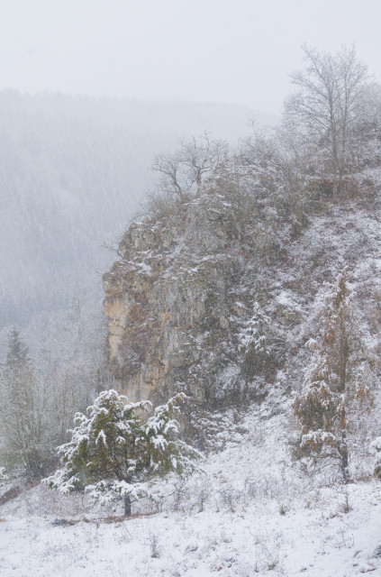Schneefall über dem Kleinen Lautertal
