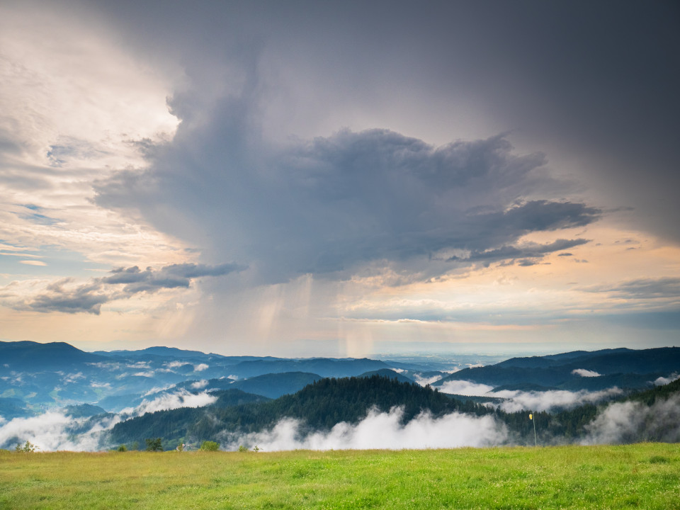 Regenschauer über der Rheinebene