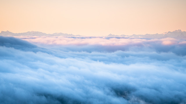 Hochnebel und Alpenblick auf dem Feldberg