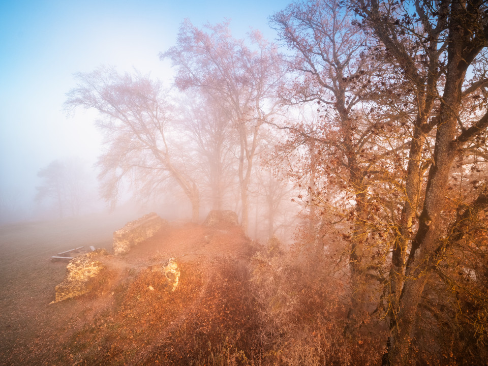 Hohenhewen bei Sonnenaufgang an der Nebelobergrenze