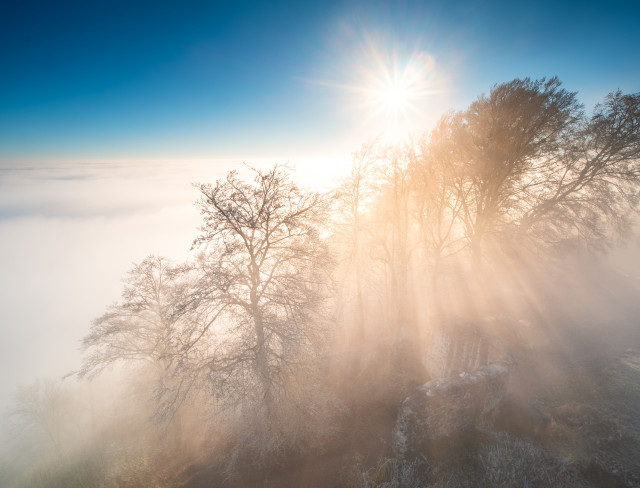 Hohenhewen bei Sonnenaufgang an der Nebelobergrenze