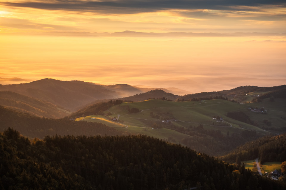 Abendstimmung auf dem Schauinsland bei Inversionswetterlage