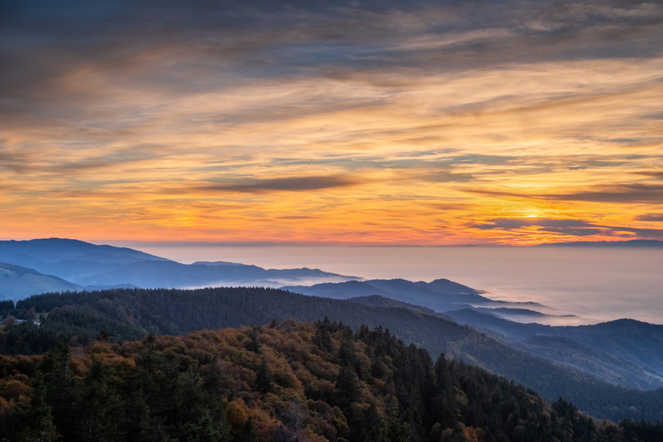 Abendstimmung auf dem Schauinsland bei Inversionswetterlage