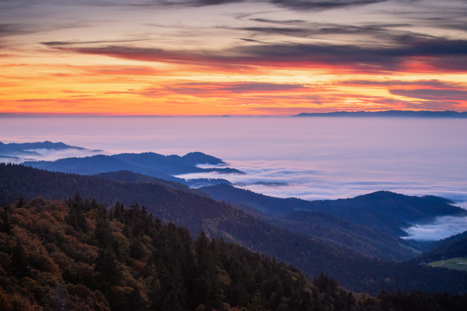 Abendstimmung auf dem Schauinsland bei Inversionswetterlage