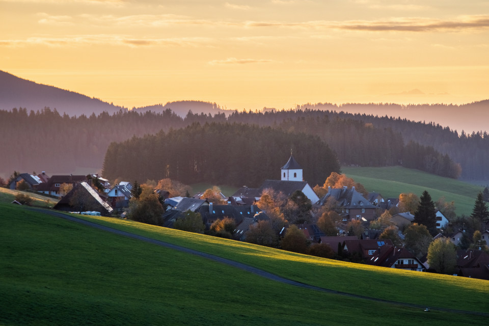 Blick über Breitnau zu den Alpen