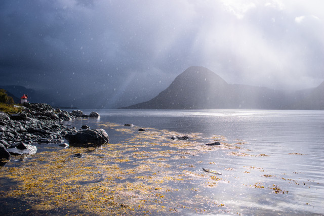 Regenschauer über dem Fjord Nordgulen