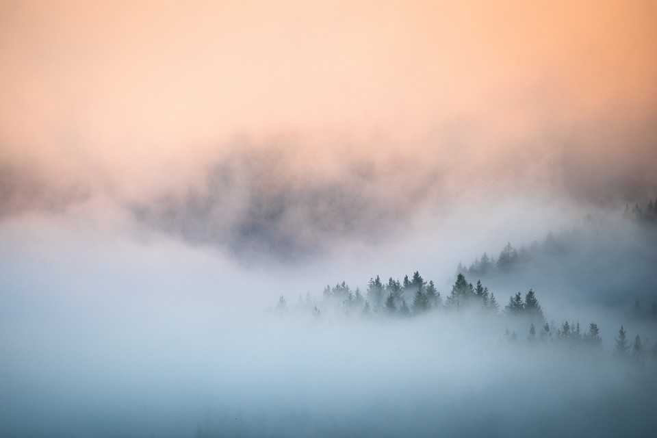 Blick vom Bildstein auf den Nebel über dem Schluchsee